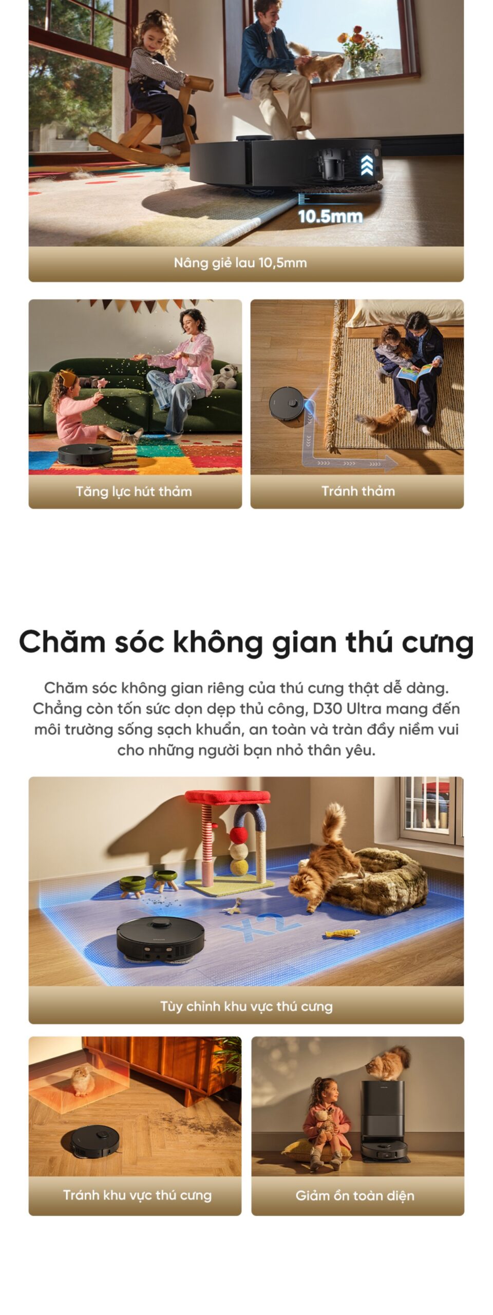 Dreame D30 Ultra chăm ssoc thú cưng