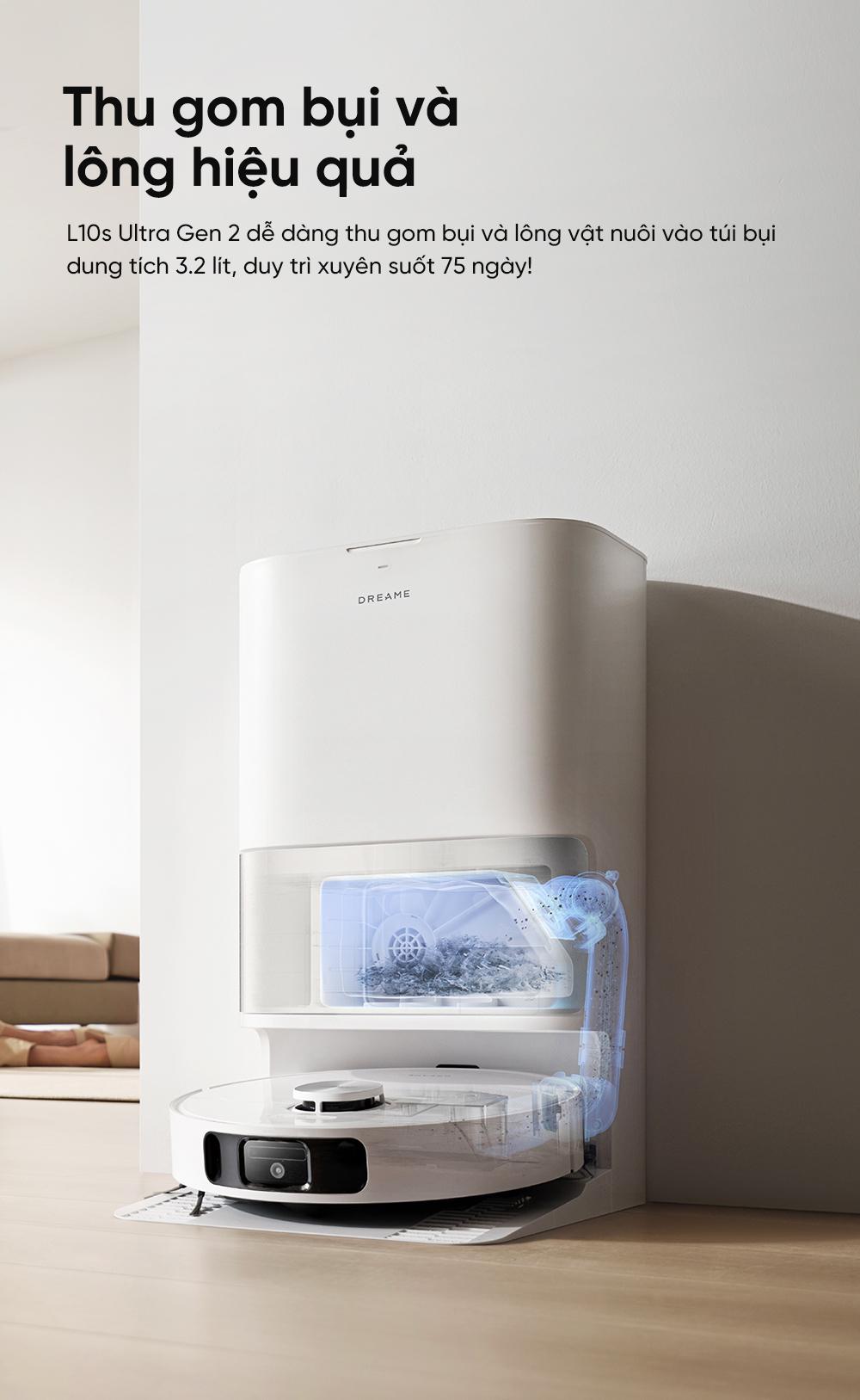 Dreame L10s Ultra Gen 2 thu gom bụi hiệu quả