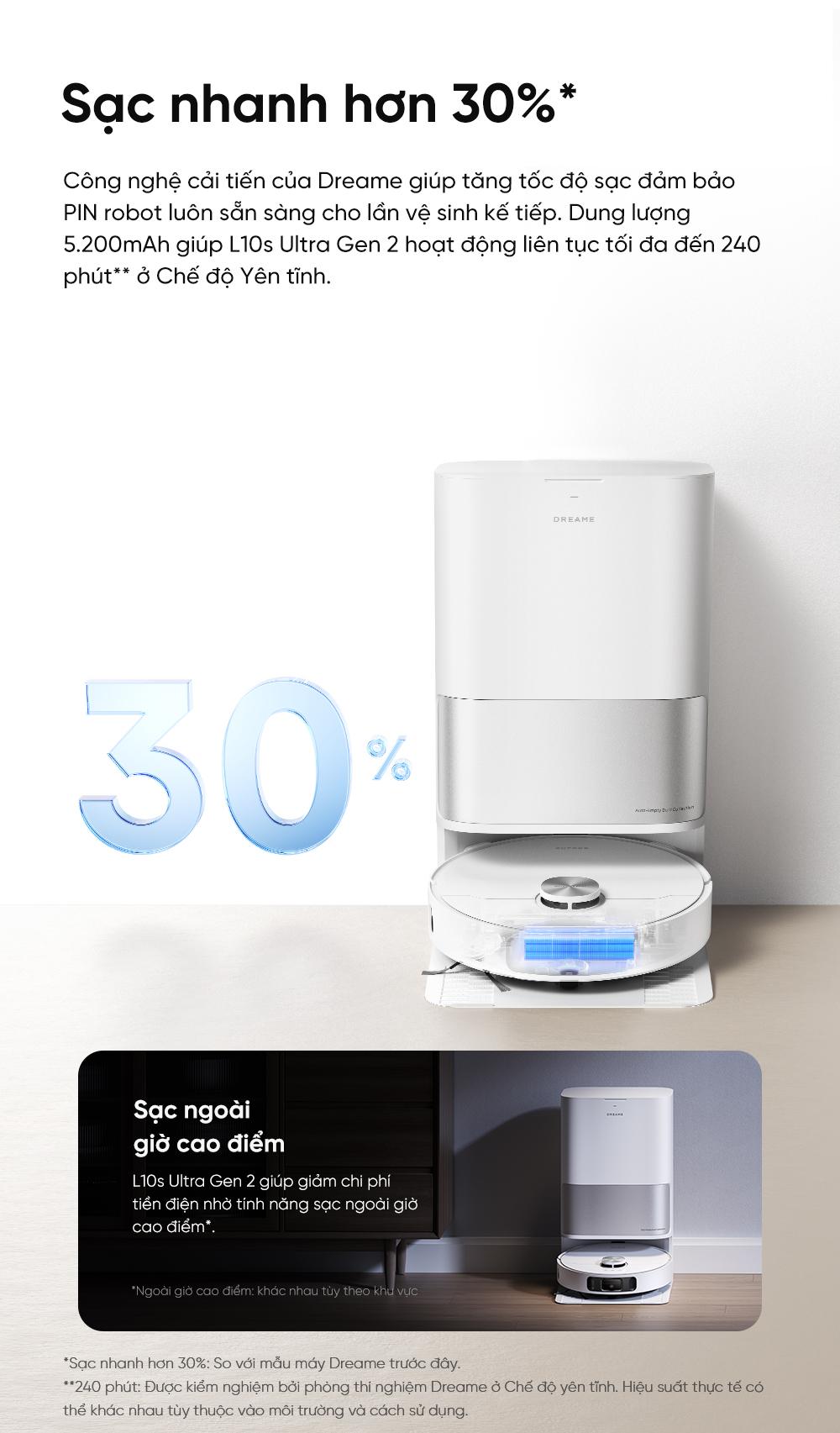 Dreame L10s Ultra Gen 2 sạc nhanh hơn