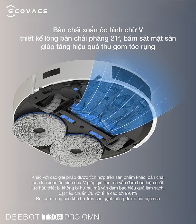 Ecovacs Deebot T30e Pro Omni bàn chải hình chữ V