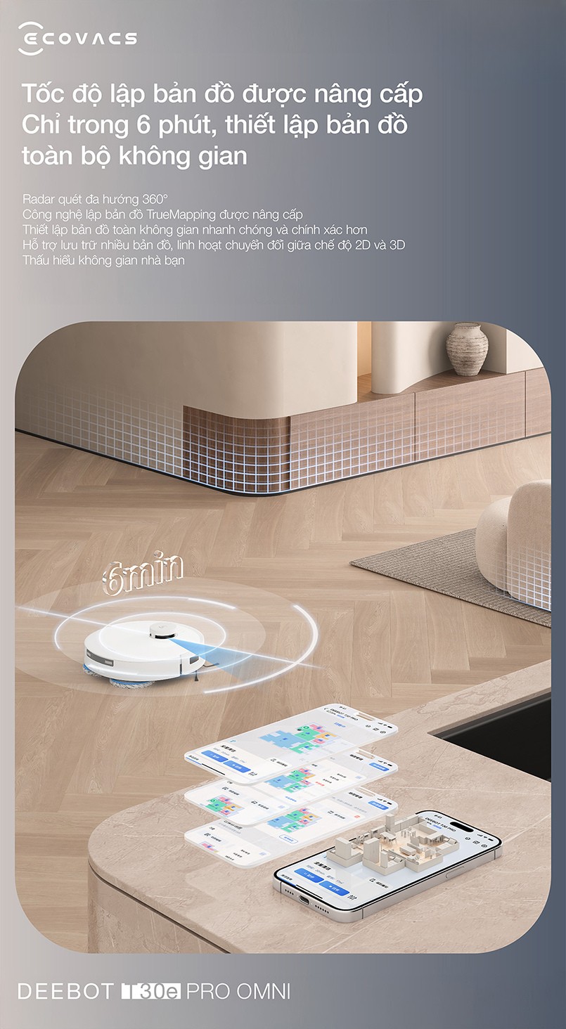 Ecovacs Deebot T30e Pro Omni tốc độ lập bản đồ