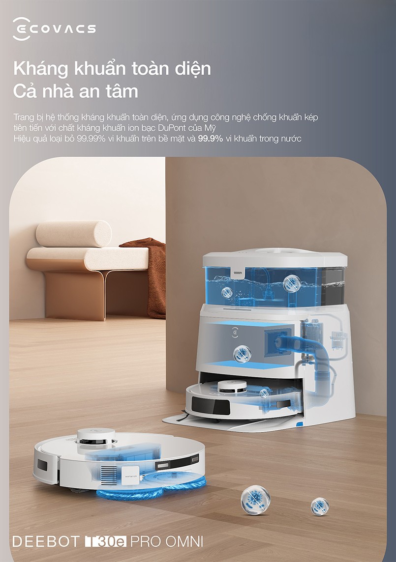Ecovacs Deebot T30e Pro Omni kháng khuẩn toàn diện