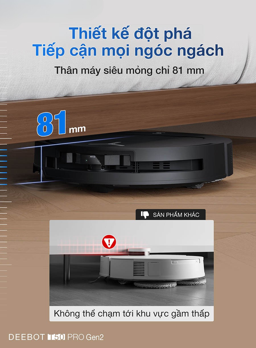 Ecovacs Deebot T50 Pro Gen 2 tiếp cận mọi ngóc ngách