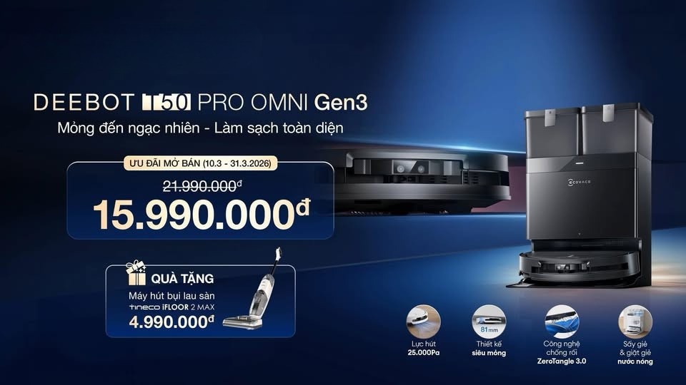 Robot hút bụi lau nhà Ecovacs Deebot T50 Pro Omni Gen 3 – Bản Quốc Tế Ecovacs Deebot T50 Pro Omni Gen 3