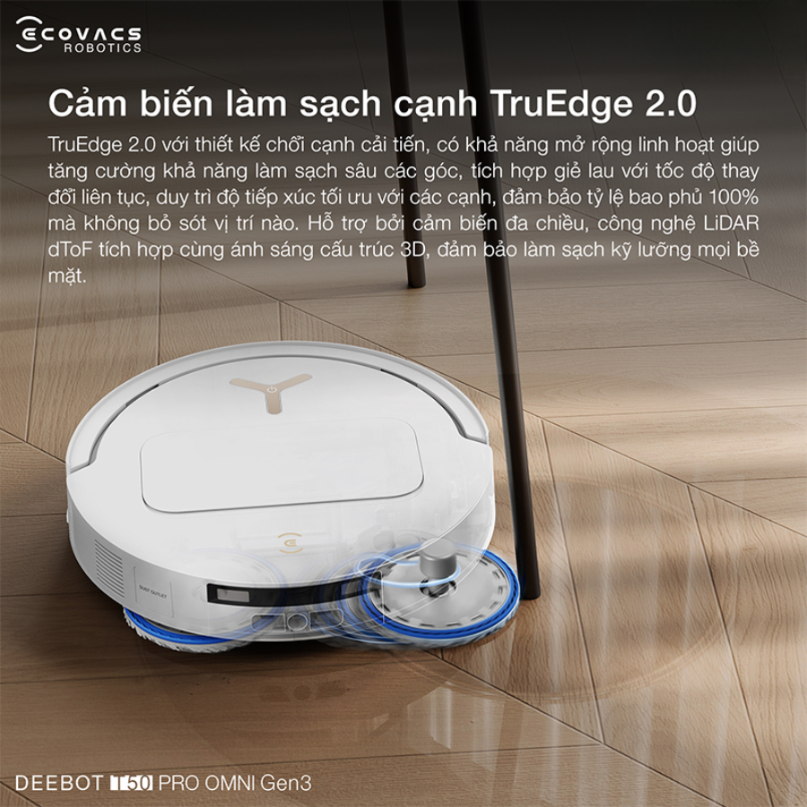 Ecovacs Deebot T50 Pro Omni Gen 3 cảm biến làm sạch TruEdge 2.0