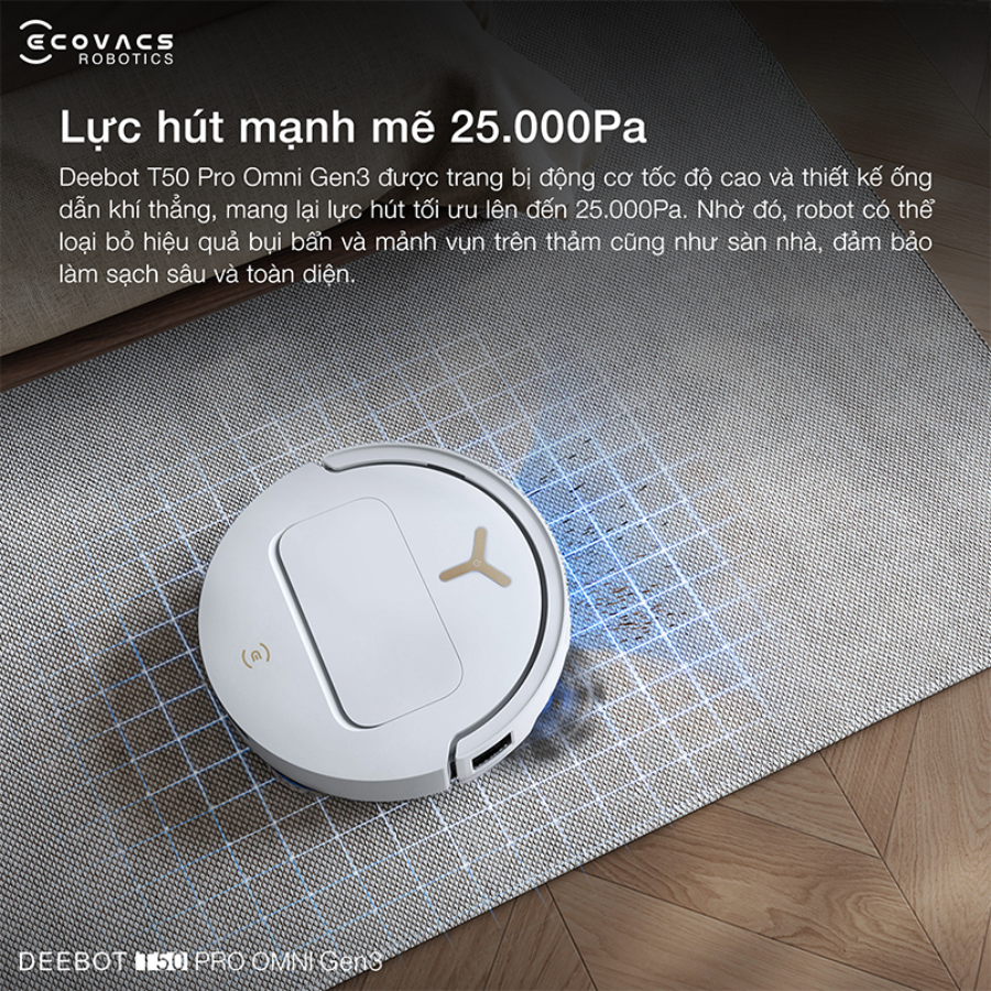 Ecovacs Deebot T50 Pro Omni Gen 3 lực hút mạnh mẽ