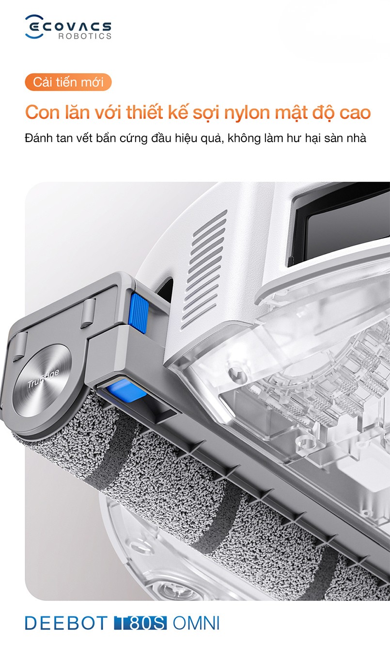 Ecovacs Deebot T80S Omni con lăn có thiết kế sợi nylon dày đặc