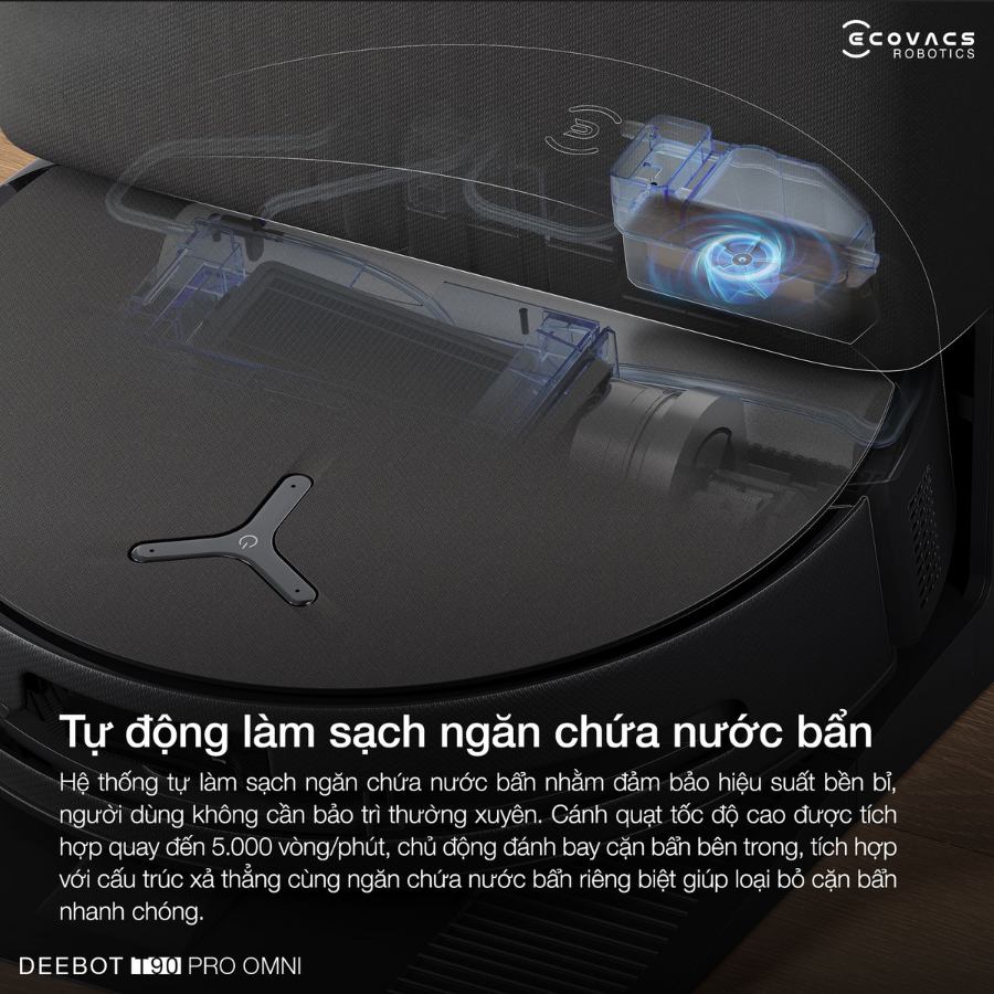Ecovacs Deebot T90 Pro Omni tự động làm sạch ngăn chứa