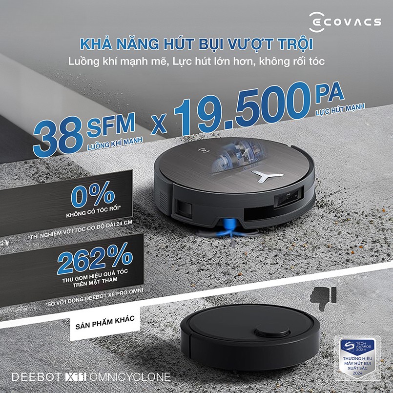 Ecovacs Deebot X11 OmniCyclone công suất hút