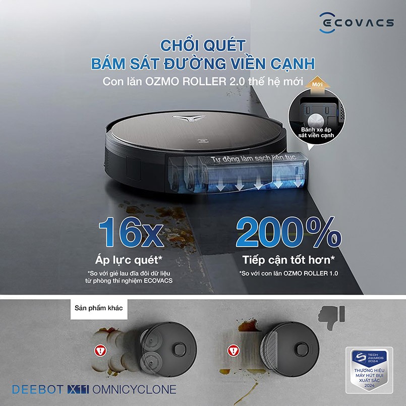 Ecovacs Deebot X11 OmniCyclone chổi quét chống rối