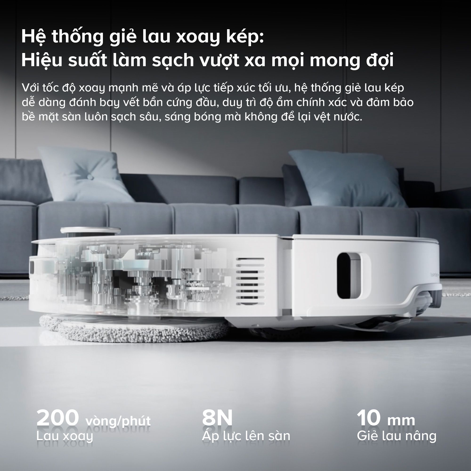 Roborock Q Revo EdgeT hệ thống lau xoay kép