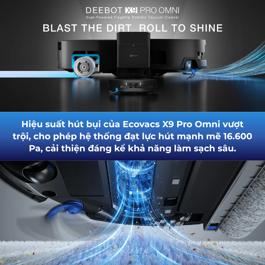 Ecovacs X9 Pro Omni hiệu suất hút bụi