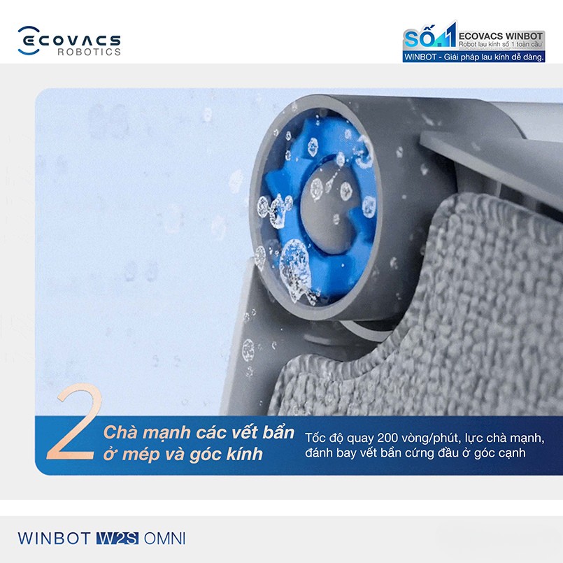 Ecovacs Winbot W2S Omni chà mạnh vết bẩn