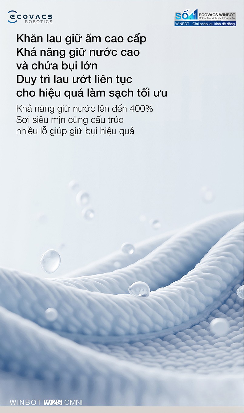 Ecovacs Winbot W2S Omni hiệu quả làm sạch tối ưu