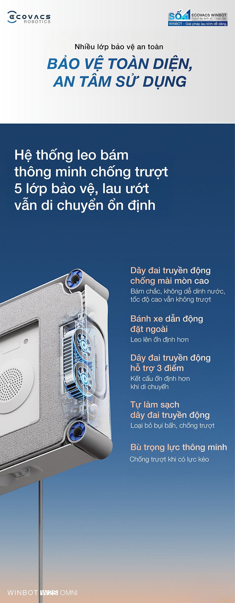 Ecovacs Winbot W2S Omni chống trượt thông minh