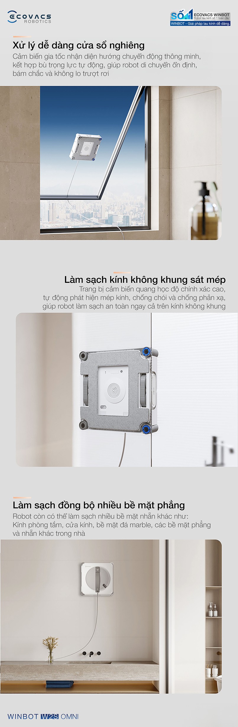 Ecovacs Winbot W2S Omni làm sạch vượt trội