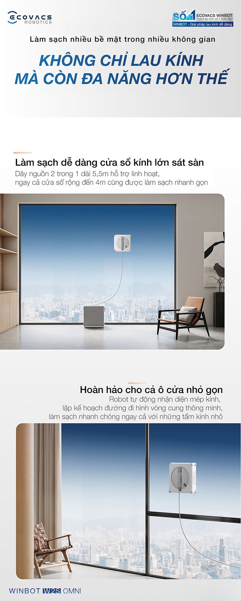 Ecovacs Winbot W2S Omni đa năng