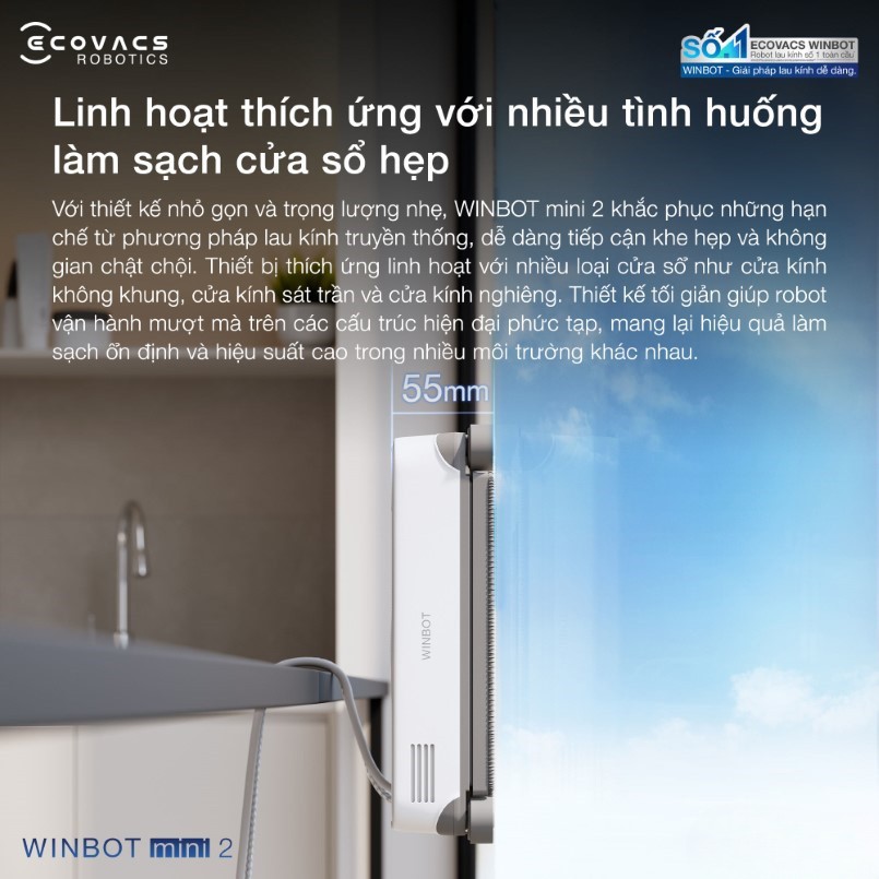 Ecovacs Winbot Mini 2 thích ứng linh hoạt
