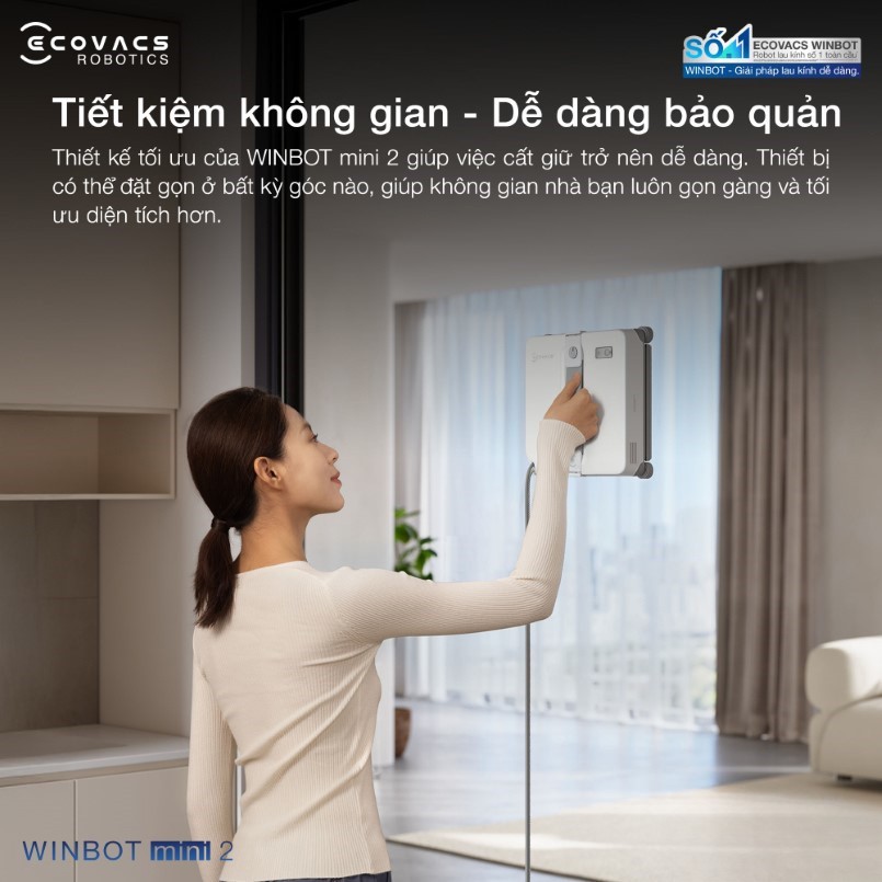 Ecovacs Winbot Mini 2 tiết kiệm không gian