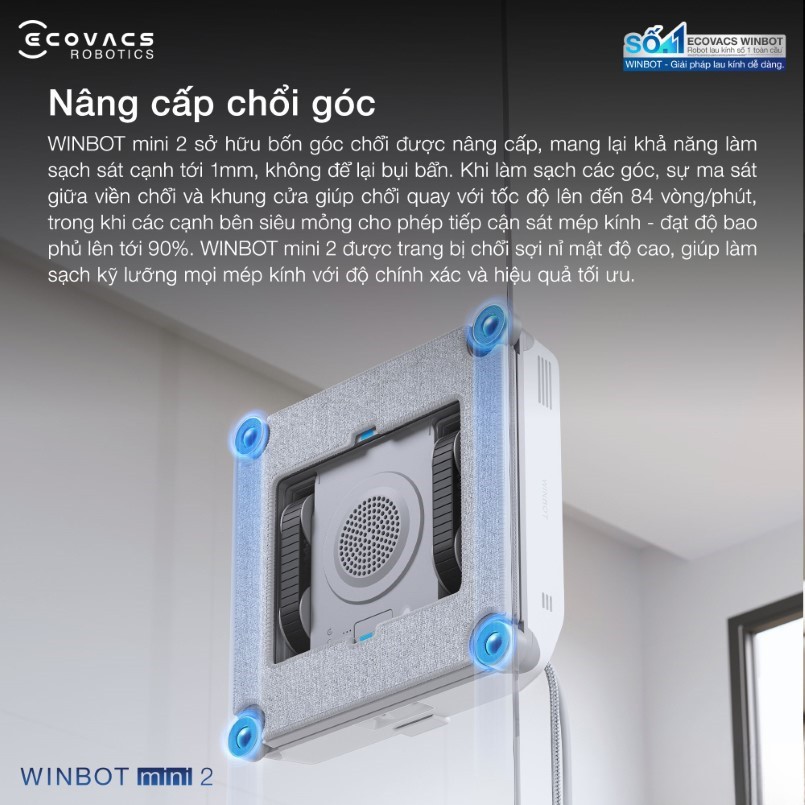 Ecovacs Winbot Mini 2 nâng cấp chổi góc