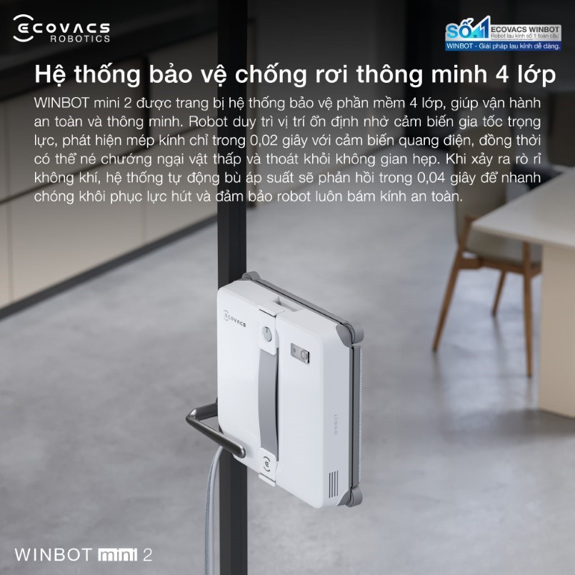 Ecovacs Winbot Mini 2 hệ thống chống rơi