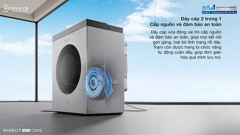 Ecovacs Winbot W3 Omni dây cáp cấp nguồn và đảm bảo an toàn