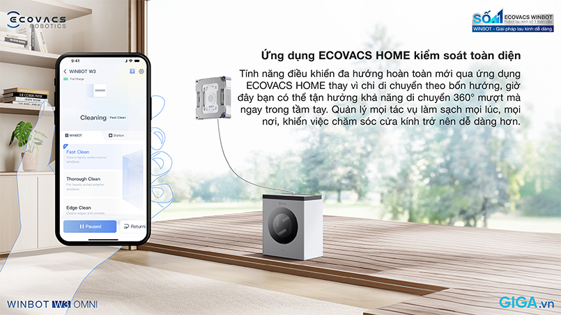 Ecovacs Winbot W3 Omni kiểm soát qua ứng dụng