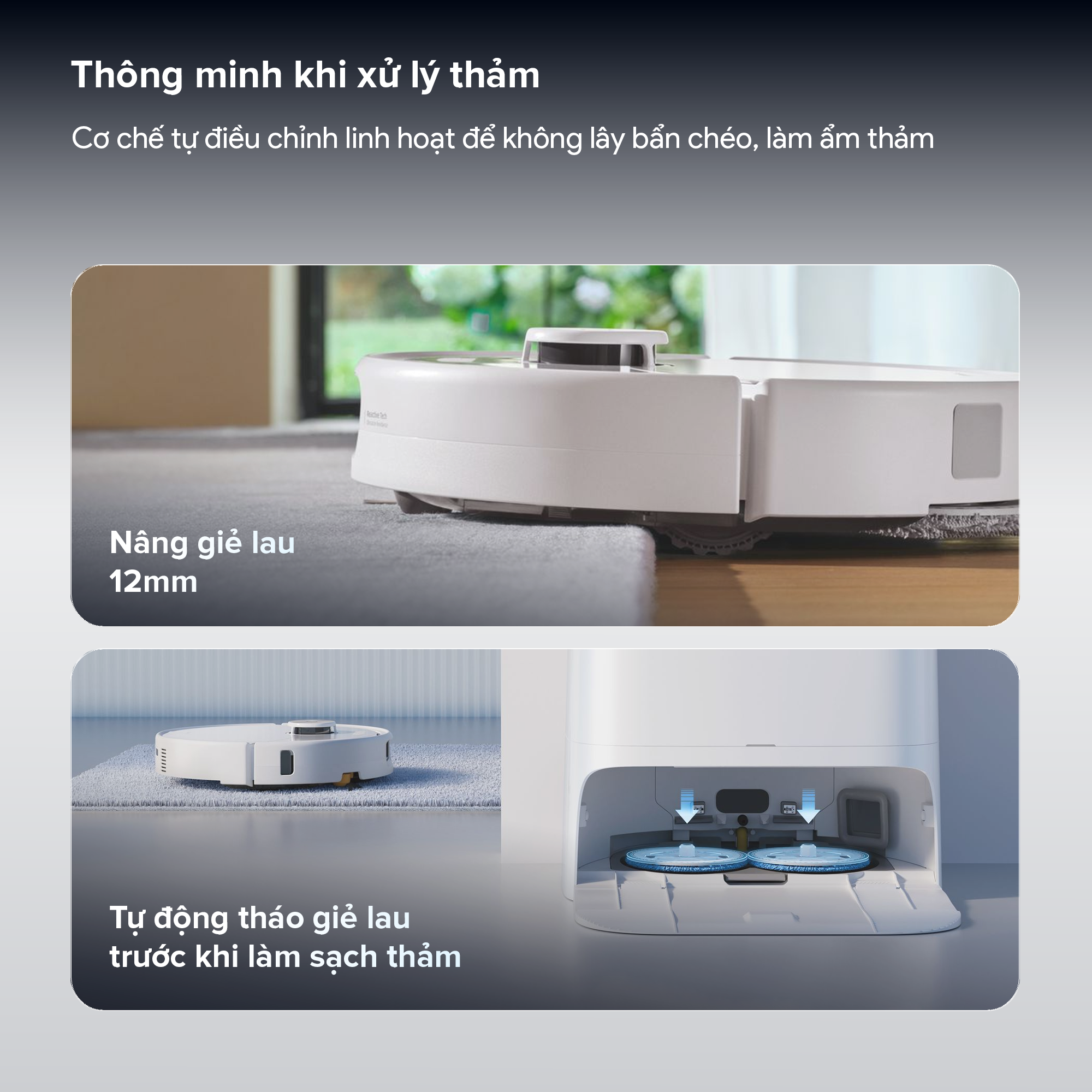 Robot hút bụi lau nhà Roborock Qrevo 2 Pro Roborock Qrevo 2 Pro linh hoạt làm sạch thảm