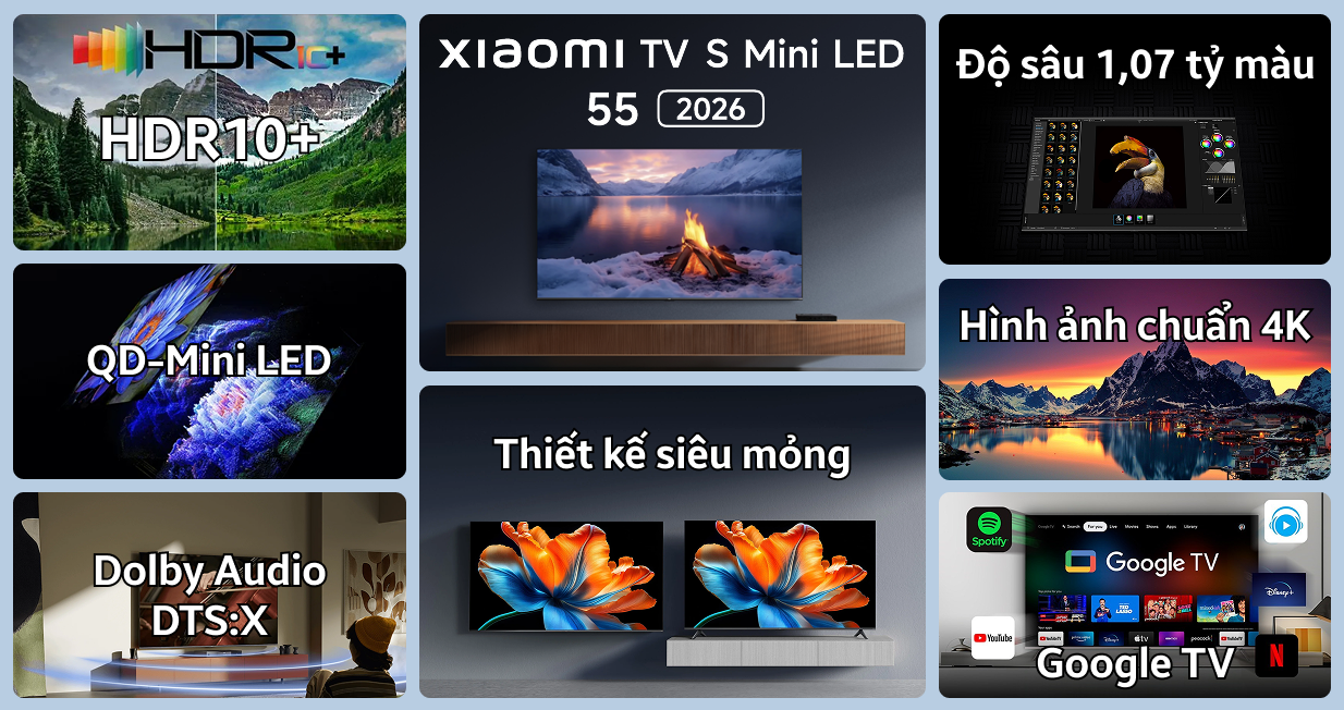 Tivi Xiaomi S Mini Led 4K 55 inch 2026 ưu điểm